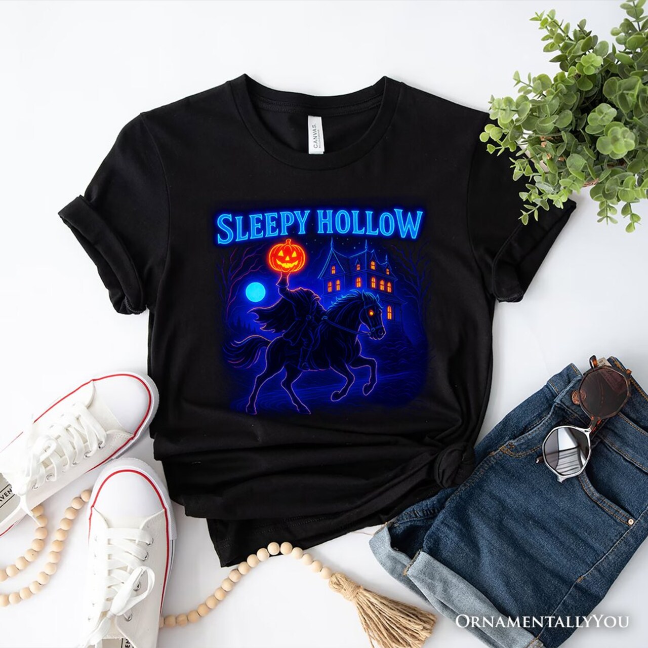 Sleepy Hollow Headless Horseman T-Shirt, Neon Retro Halloween Tee for Spooky Season